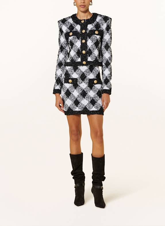 BALMAIN Gebreid vest met glittergaren ZWART / WIT