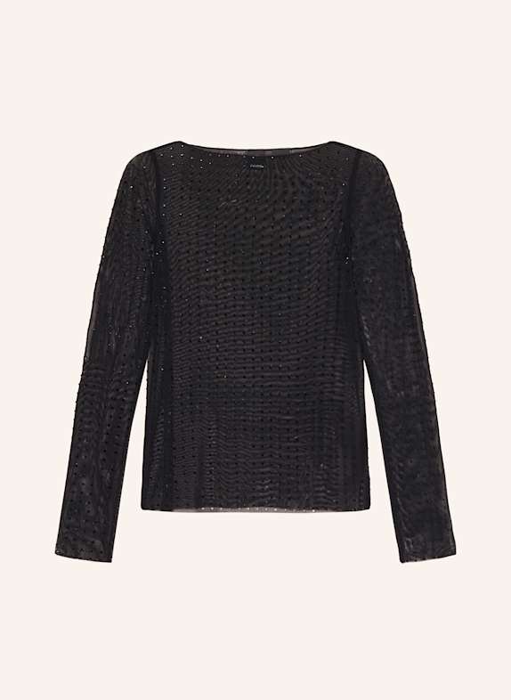 PINKO Longsleeve ROUEN aus Mesh mit Schmucksteinen SCHWARZ