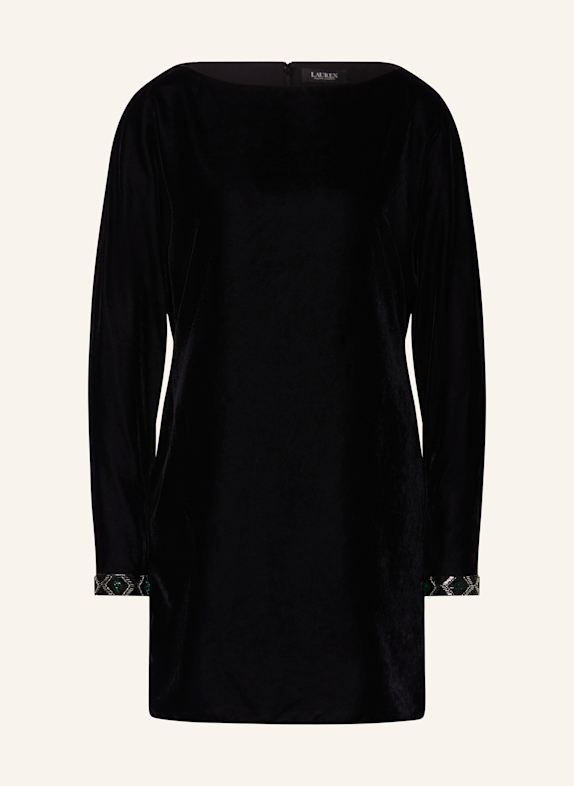 LAUREN RALPH LAUREN Samtkleid mit Schmuckperlen SCHWARZ