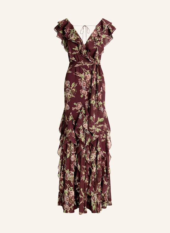 LAUREN RALPH LAUREN Kleid mit Cut-out und Volants DUNKELROT/ GRÜN/ ROSÉ