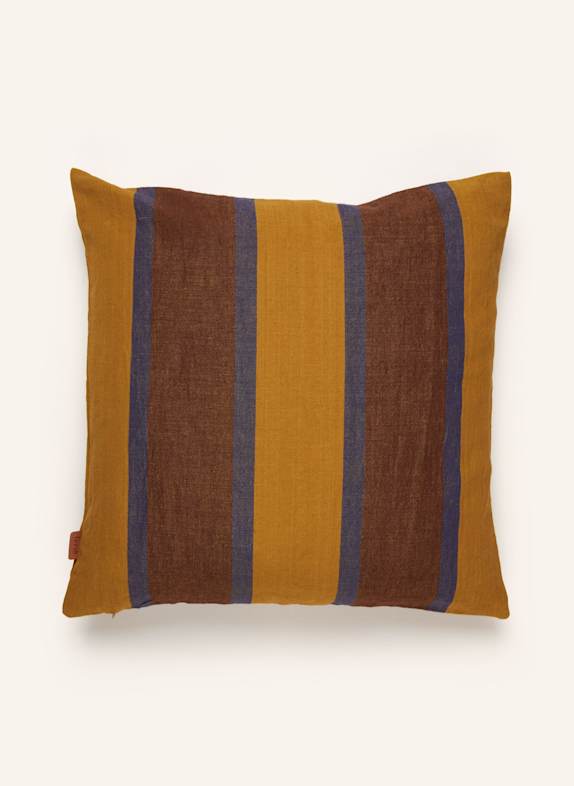 Ferm LIVING Dekokissenh&uuml;lle GRAND mit Leinen BRAUN/ DUNKELGELB/ BLAU