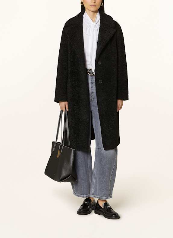 Rich & Royal Caban coat made from faux fur 890 BLACK