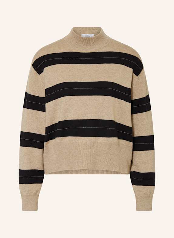BRUNELLO CUCINELLI Pullover mit Cashmere und Schmuckperlen BRAUN/ DUNKELBRAUN