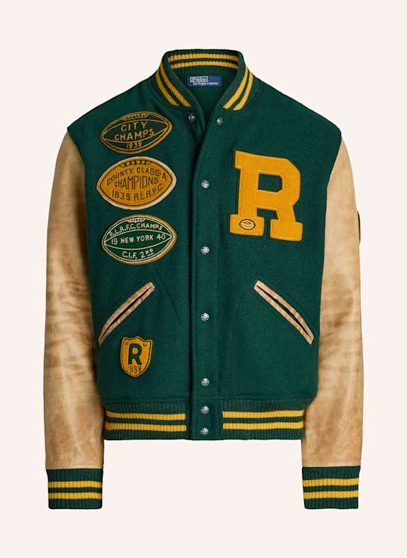 Diagonal Raised Fleece Explorer Goggle Hoodie College jacket in mixed materials DARK GREEN/ DARK YELLOW/ LIGHT BROWN