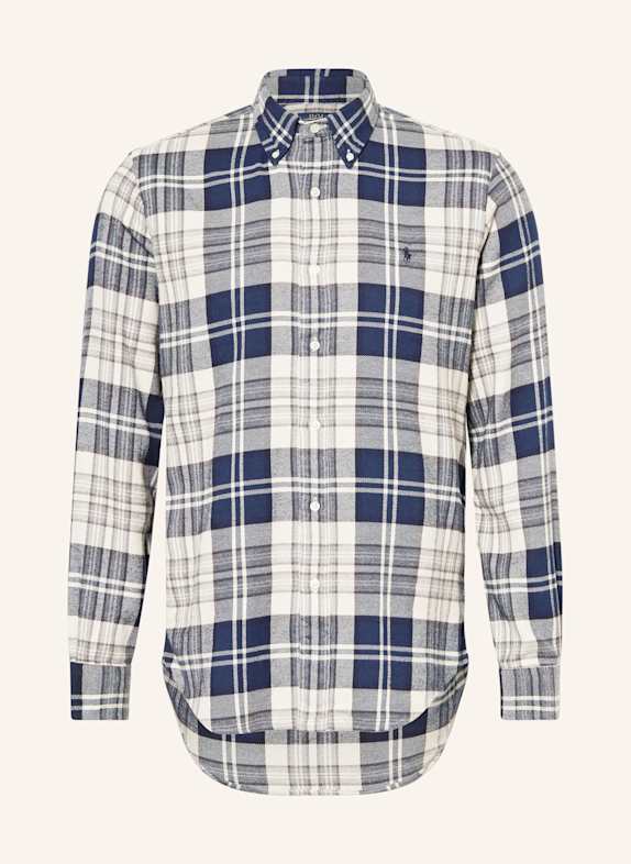 POLO RALPH LAUREN Flannel shirt custom fit WHITE/ DARK BLUE/ LIGHT GRAY
