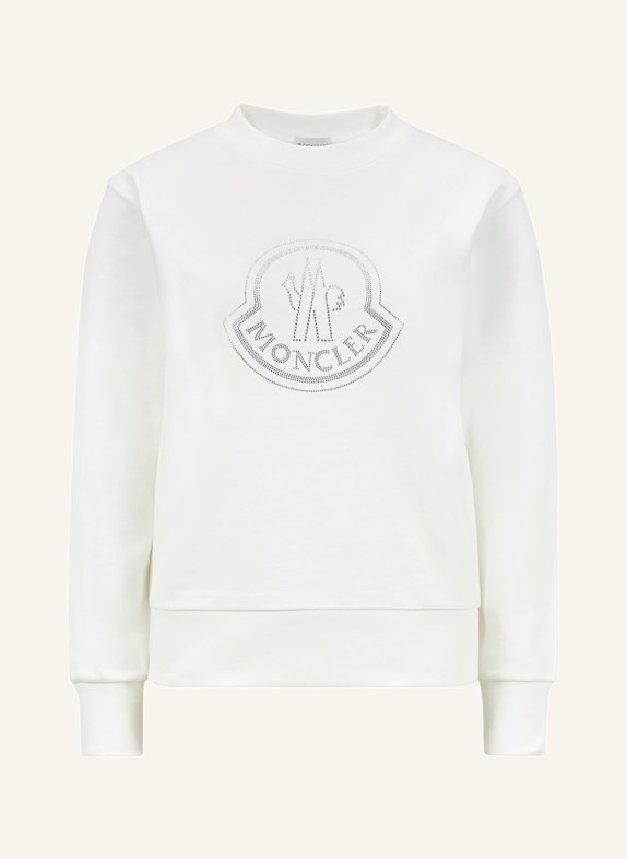 MONCLER Bluza nierozpinana z ozdobnymi kamykami BIAŁY/ SREBRNY