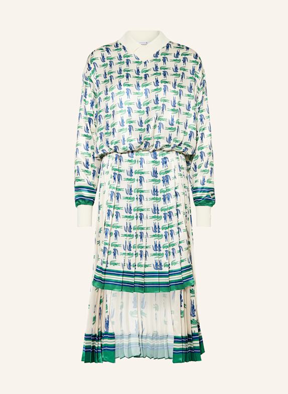 LACOSTE Satinkleid mit Plissees ECRU/ BLAU/ GRÜN