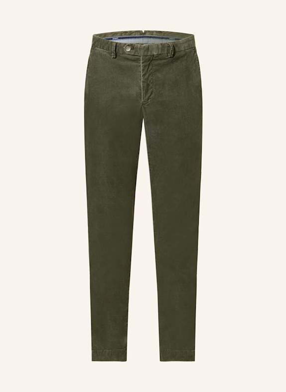 HACKETT LONDON Manšestrové kalhoty Extra Slim Fit TMAVĚ ZELENÁ