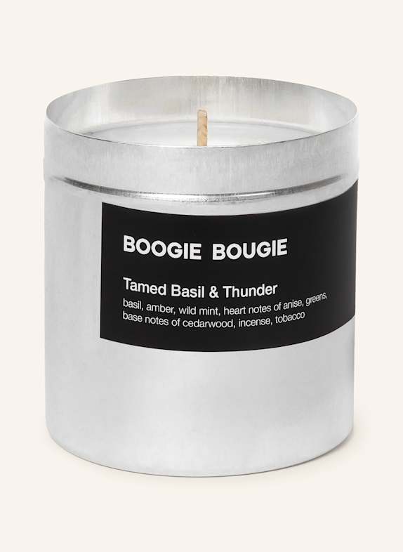 BOOGIE BOUGIE Scented candle TAMED BASIL & THUNDER SILVER/ BLACK