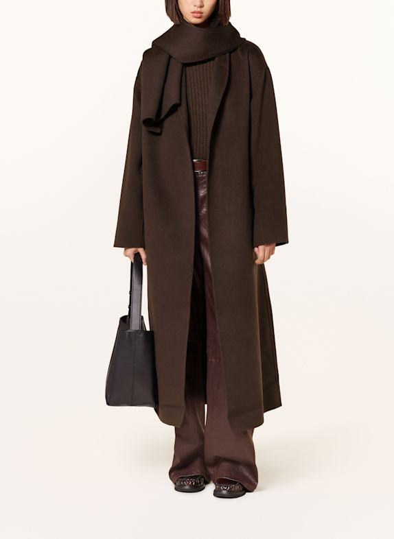 ALMADA LABEL MARA wool coat with detachable scarf DARK BROWN