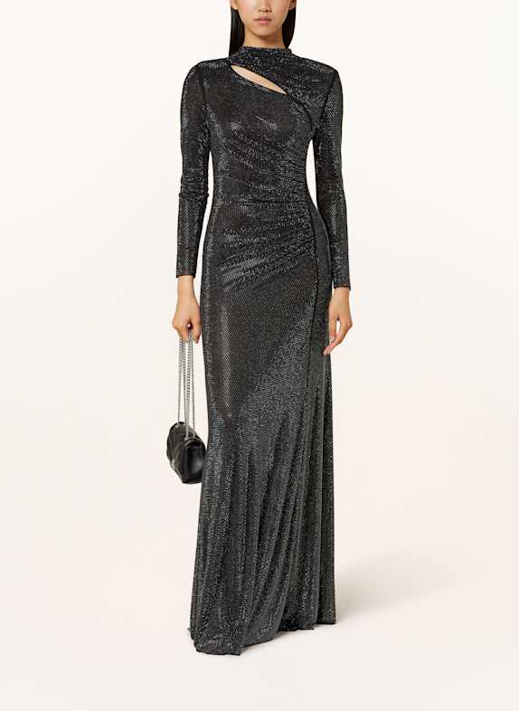 self-portrait Meshkleid mit Schmucksteinen und Cut-out SCHWARZ