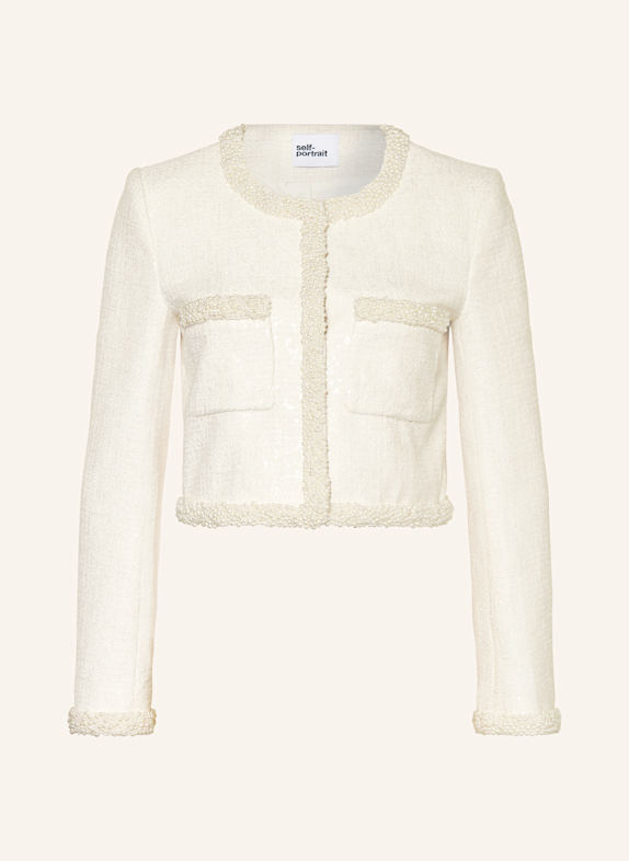 self-portrait Box jacket with sequins and decorative gems ECRU