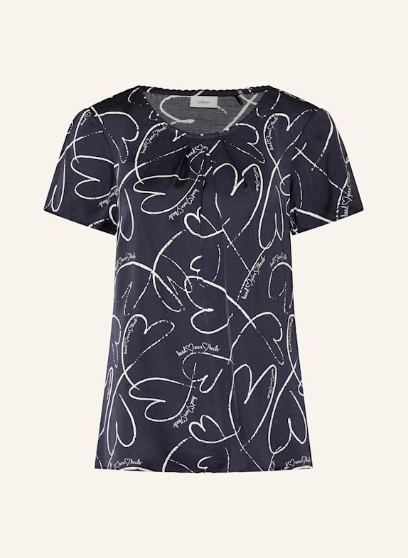 s.Oliver BLACK LABEL Blusenshirt aus Satin DUNKELBLAU/ WEISS