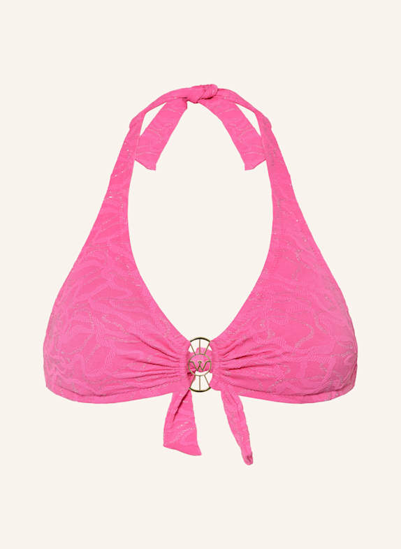 watercult SUPERNOVA halter neck bikini top with glitter thread PINK/ SILVER