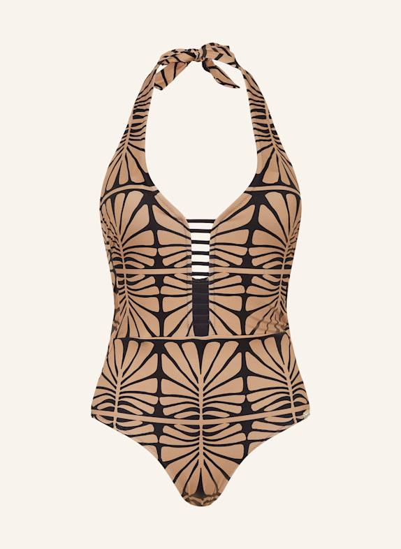 watercult ARTISAN VIBE halter neck swimsuit LIGHT BROWN/ BLACK