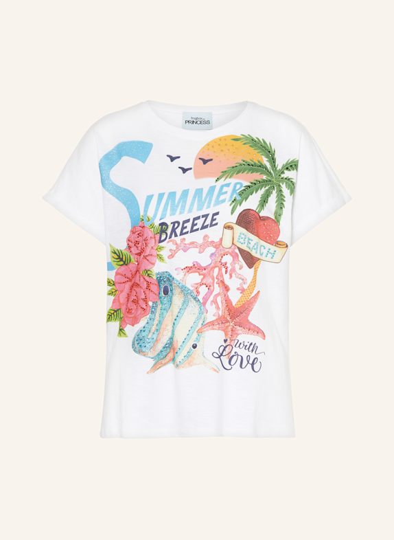 FrogBox T-Shirt mit Schmucksteinen WEISS/ HELLBLAU/ GRÜN