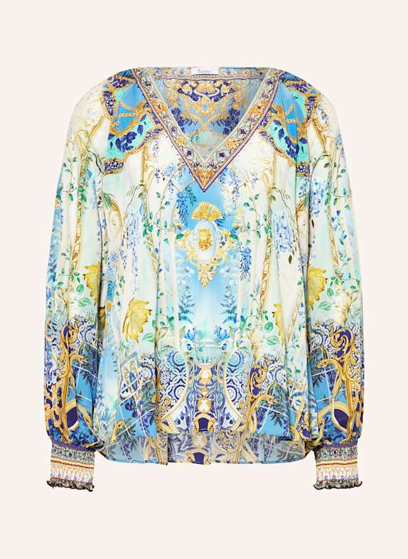 Princess GOES HOLLYWOOD Seidenbluse mit Schmucksteinen BLAU/ DUNKELGELB/ MINT