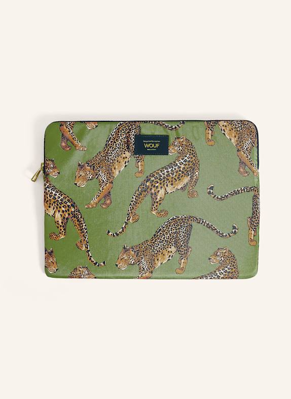 WOUF Laptop-Hülle OLIVE LEOPARD OLIV/ COGNAC