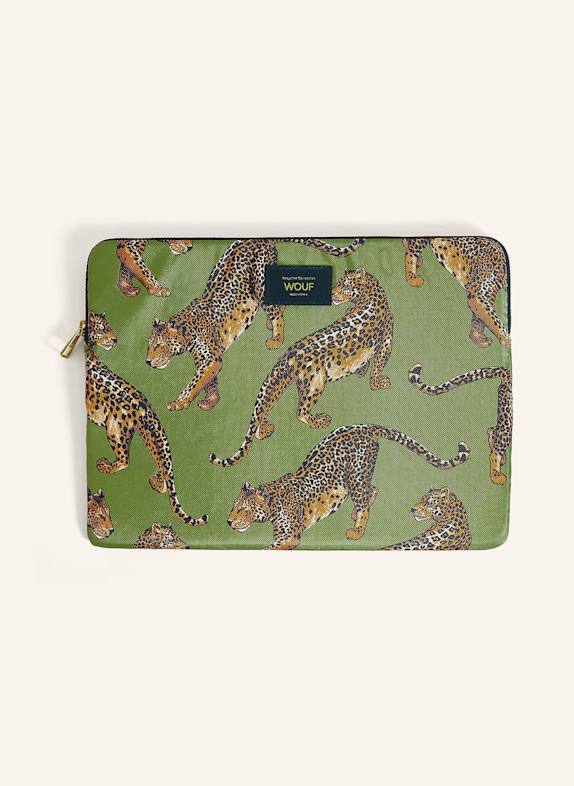 WOUF Laptop-Hülle OLIVE LEOPARD OLIV/ COGNAC