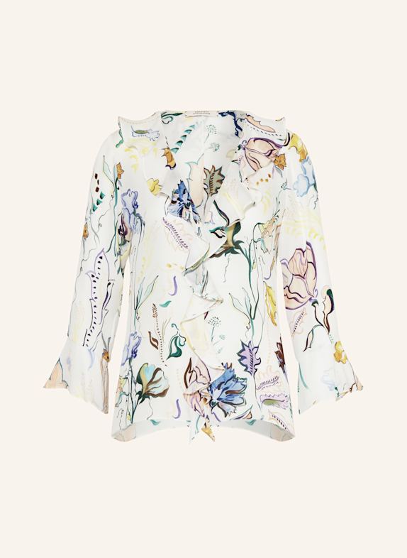 DOROTHEE SCHUMACHER Busenshirt FLORAL TWIST aus Seide mit Volants WEISS/ GELB/ BLAU