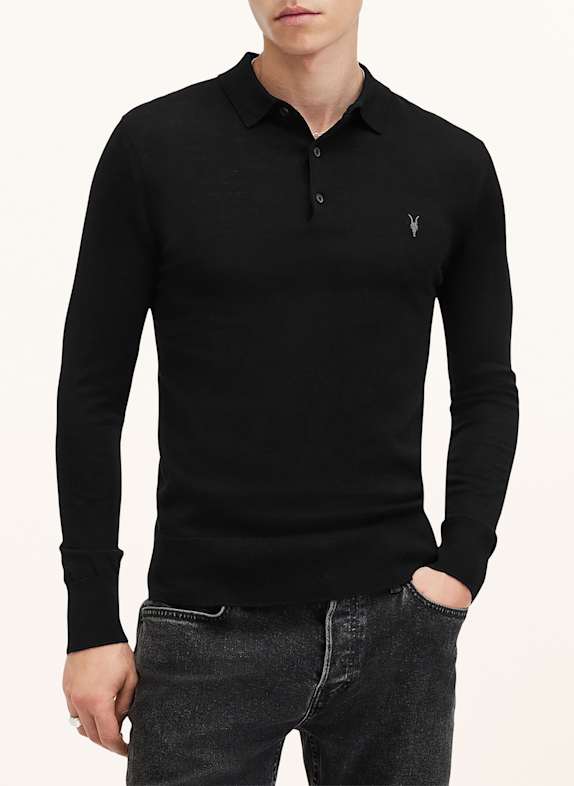 ALLSAINTS Strick-Poloshirt MODE aus Merinowolle SCHWARZ