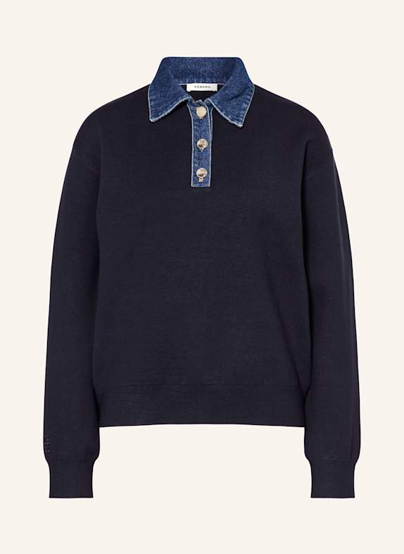 SANDRO Pullover im Materialmix DUNKELBLAU