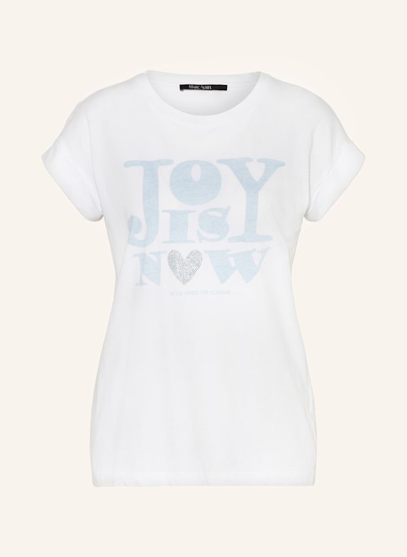 MARC AUREL T-shirt z obszyciem ozdobnymi kamykami BIAŁY/ JASNONIEBIESKI