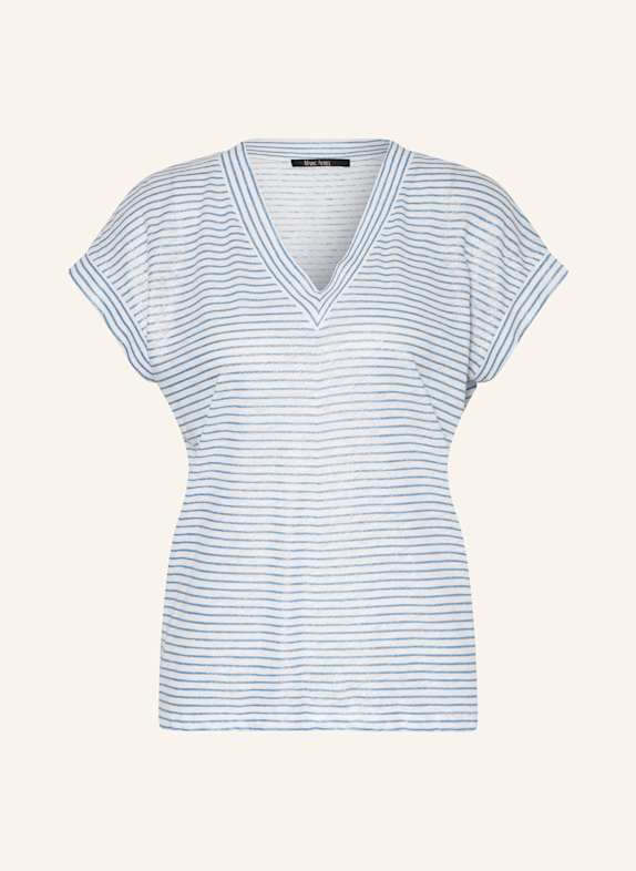 MARC AUREL T-shirt z lnu z błyszczącą przędzą BIAŁY/ JASNONIEBIESKI