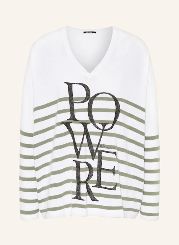 MARC AUREL Sweter oversize BIAŁY/ OLIWKOWY