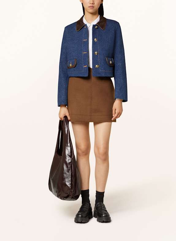 SANDRO Krótki blezer jeansowy NIEBIESKI/ CIEMNOBRĄZOWY