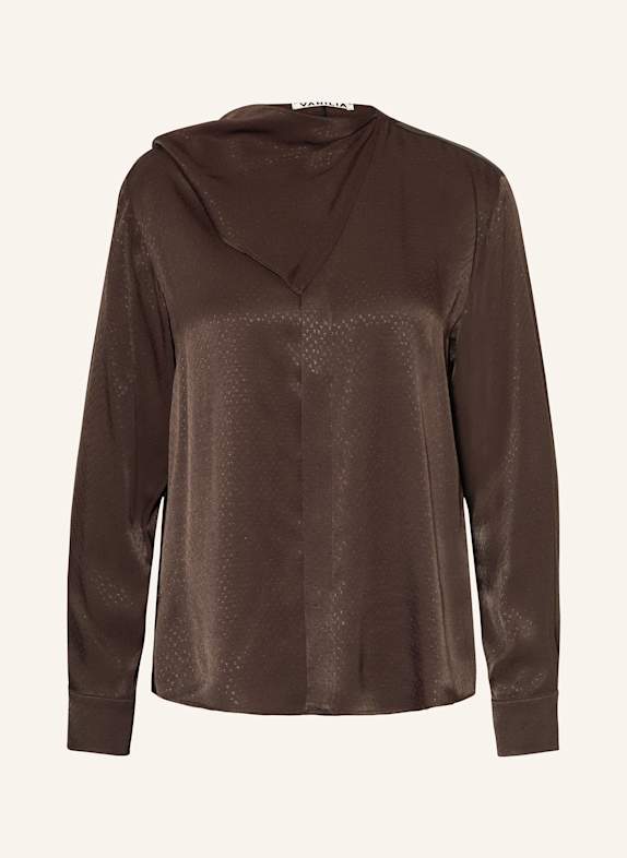 VANILIA Satinbluse DUNKELBRAUN