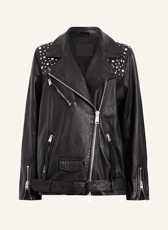 ALLSAINTS BILLIE leather jacket with decorative gems BLACK