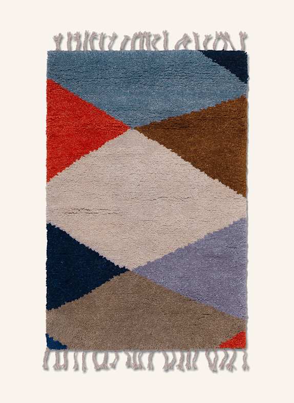 Ferm LIVING Teppich HARLEQUIN HELLBLAU/ ROT/ BRAUN