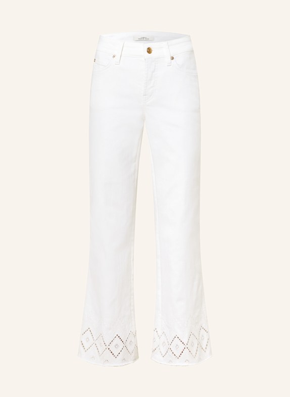 CAMBIO Spodnie bootcut FRANCESCA z dziurkowaną koronką 5116 pure white stone & fringe