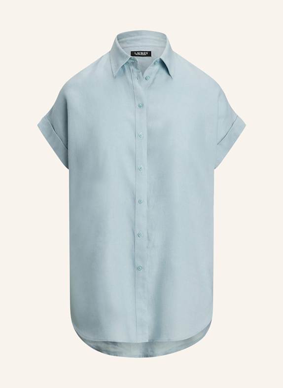 Košilová halenka ze saténu Lněná halenka BROONO TMAVĚ MODRÁ