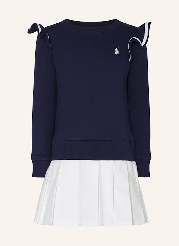POLO RALPH LAUREN Sukienka z mieszanki materiałów z falbankami GRANATOWY/ BIAŁY