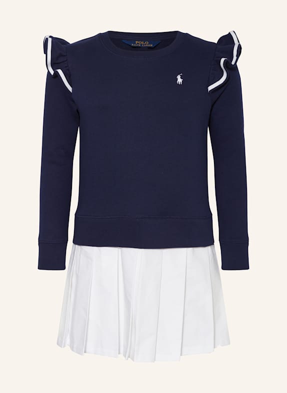 POLO RALPH LAUREN Sukienka z mieszanki materiałów z falbankami GRANATOWY/ BIAŁY