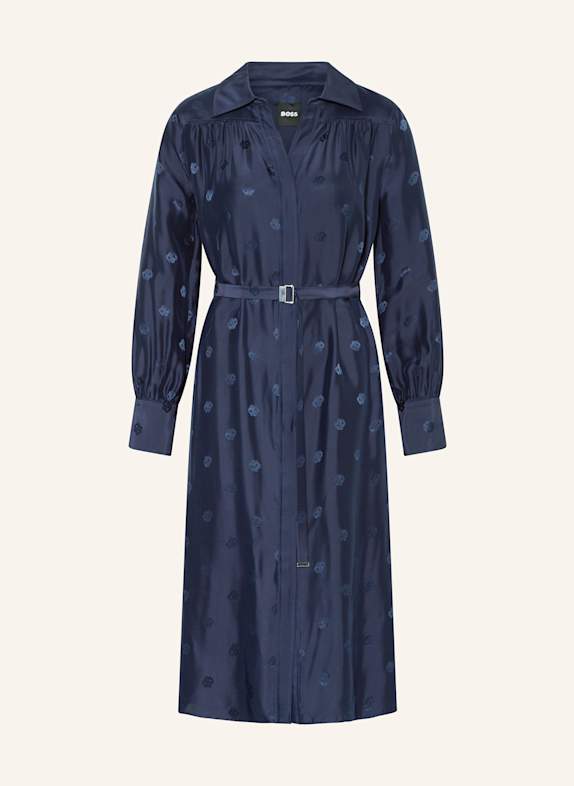 BOSS DIESHINA shirt dress in jacquard with silk DARK BLUE