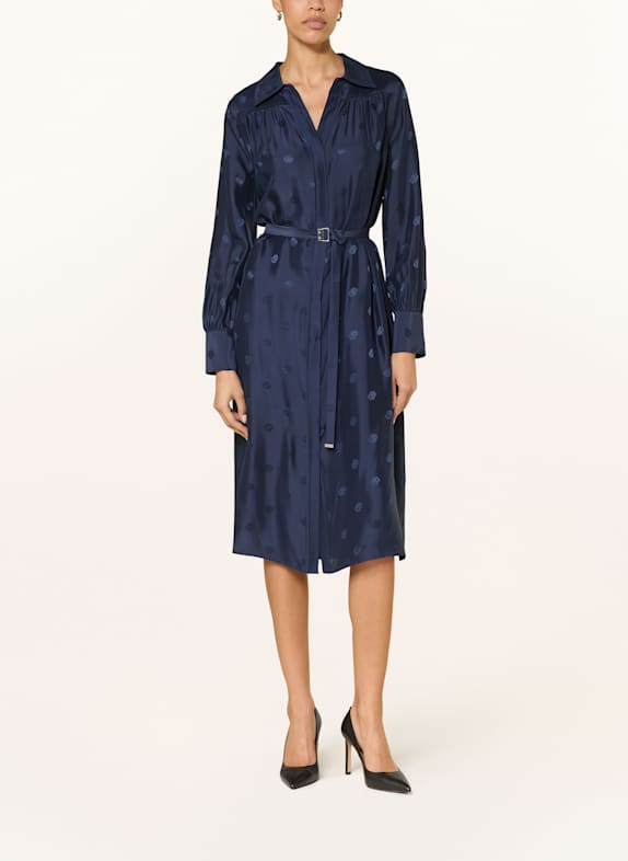 BOSS Hemdblusenkleid DIESHINA aus Jacquard mit Seide DUNKELBLAU