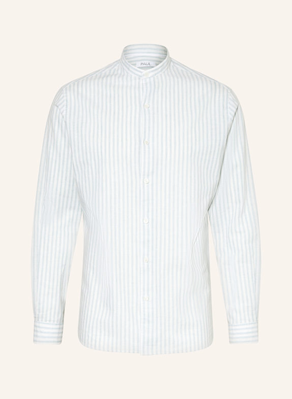 PAUL Hemd Comfort Fit mit Stehkragen und Leinen WEISS / HELLGRÜN