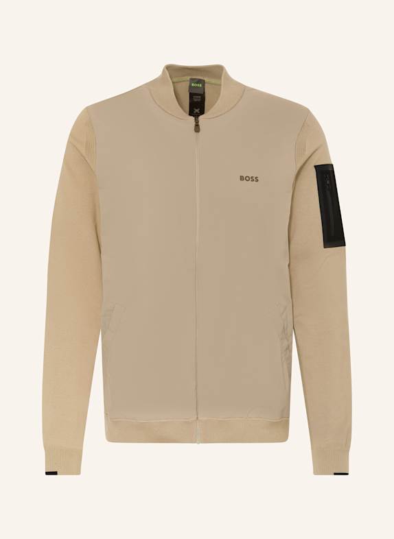BOSS Sweatjacke EVER im Materialmix HELLBRAUN/ BEIGE