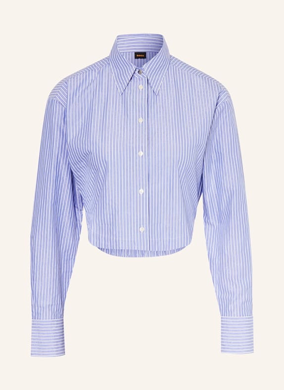BOSS Shirt blouse BOSKAT with glitter thread LIGHT BLUE/ WHITE