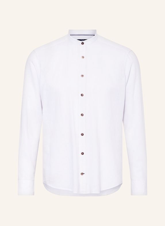 STROKESMAN'S Modern fit shirt with stand-up collar and with linen WHITE
