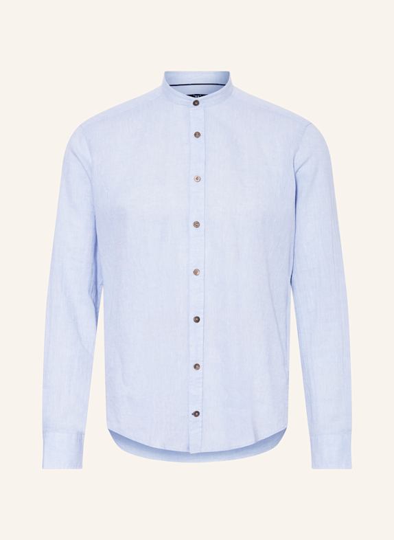 STROKESMAN'S Modern fit shirt with stand-up collar and with linen LIGHT BLUE