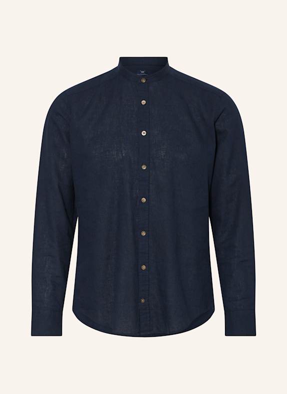 STROKESMAN'S Modern fit shirt with stand-up collar and with linen DARK BLUE
