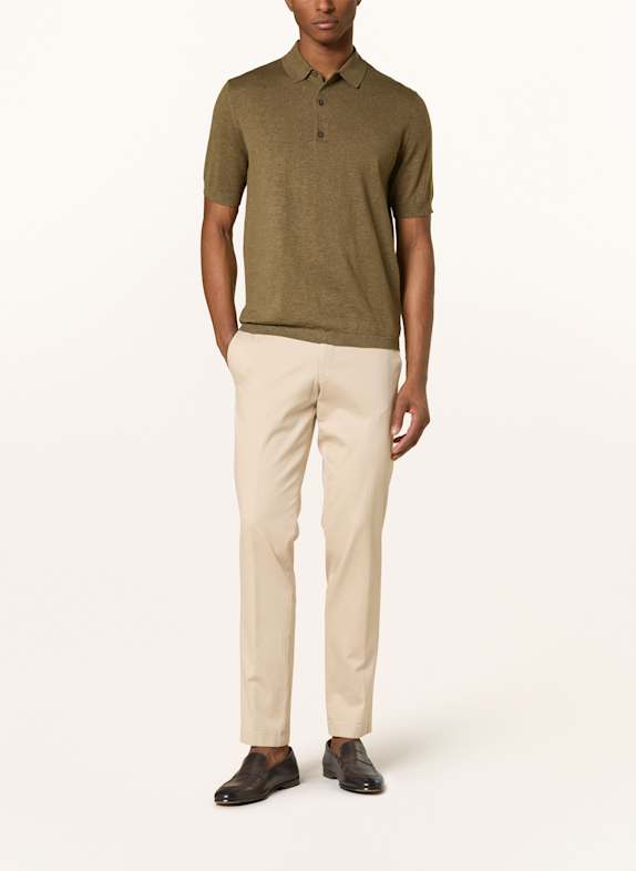 STROKESMAN'S Strikket polo-shirt OLIVEN