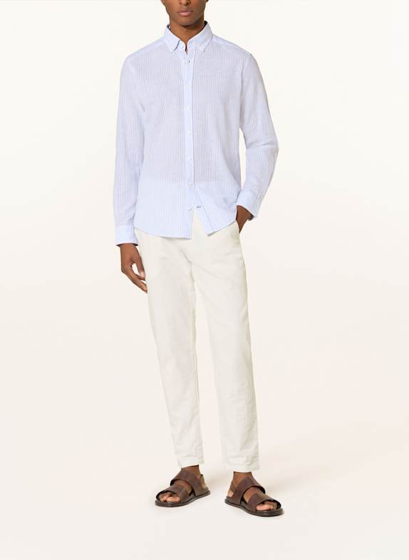 STROKESMAN'S Overhemd Regular Fit met linnen LICHTBLAUW / WIT