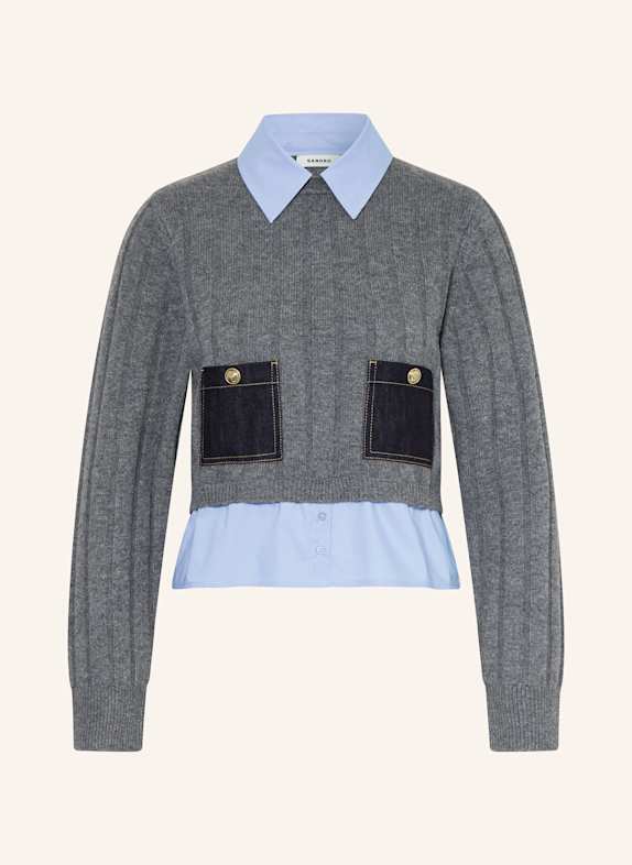SANDRO Pullover im Materialmix GRAU/ HELLBLAU