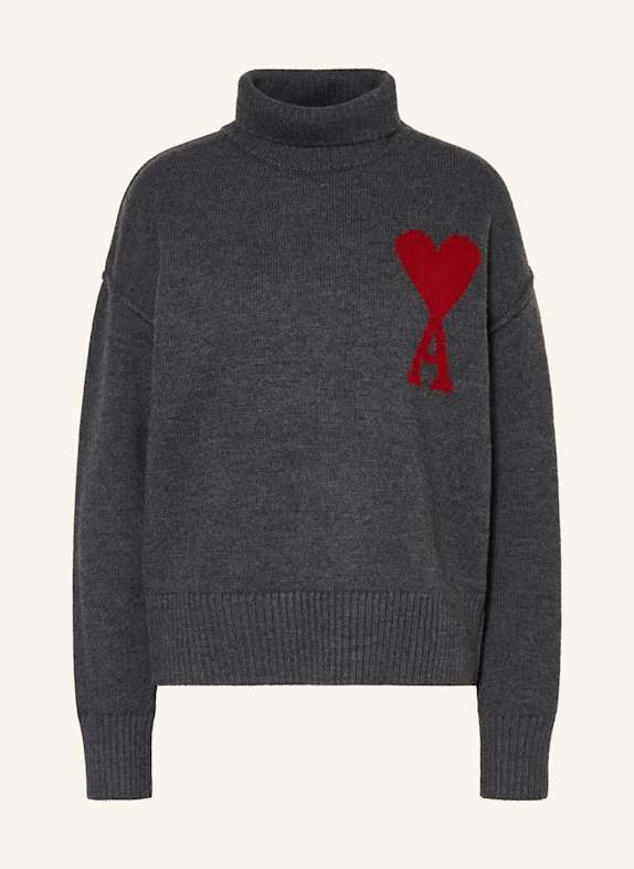 AMI PARIS Rollkragenpullover DUNKELGRAU/ DUNKELROT