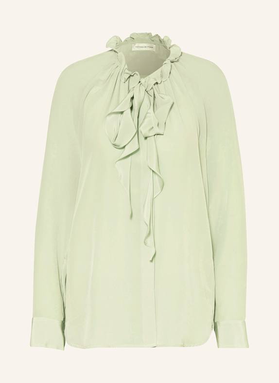 VICTORIA BECKHAM Silk blouse with bow and ruffles LIGHT GREEN